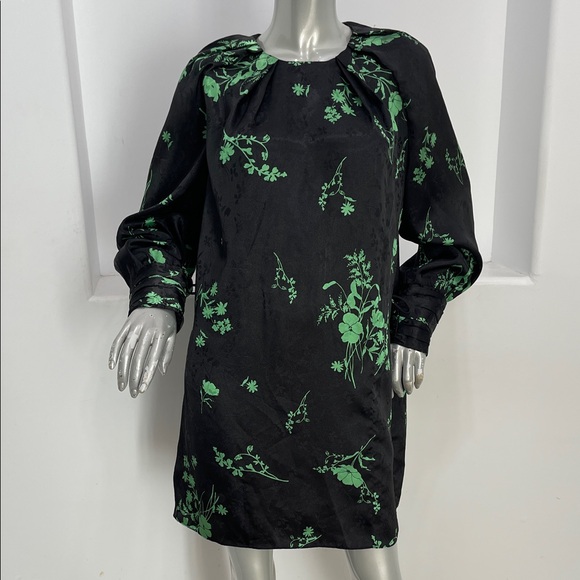 Zara Long Sleeve Black Green Jacquard Floral Print Mini Dress  Size XL - Picture 10 of 13